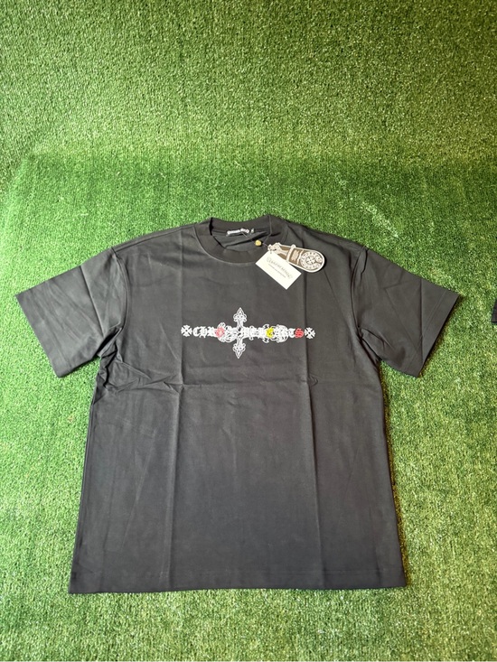 Chrome Hearts Other - Chrome Hearts Black Short Sleeve Tee with Cross and Floral Motif